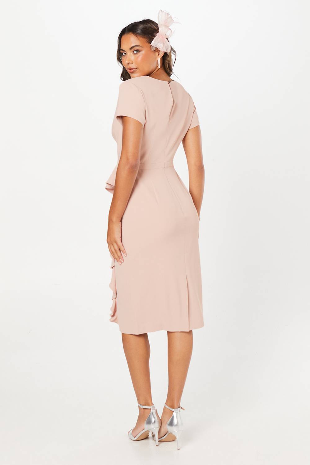 Wallis Robe Crayon Ajustée en Crêpe à Volants