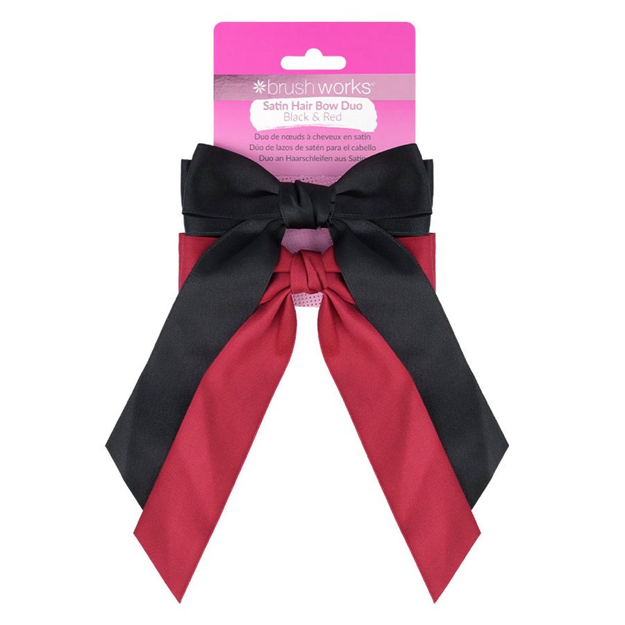 Brushworks Satin Hair Bow Duo Red & Black