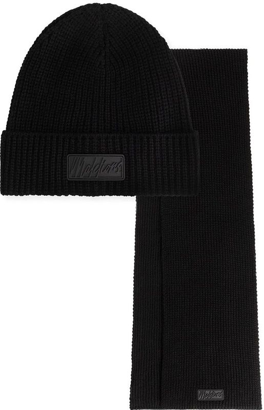 Malelions - Ribbed Beanie Scarf Set - Muts en Sjaal - Zwart - 100% Acryl