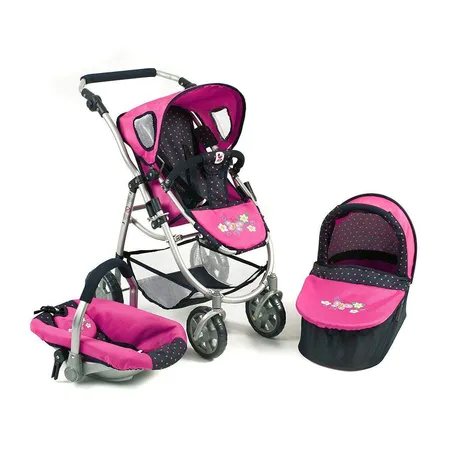 Bayer Chic 3in1 Kombi Puppenwagen EMOTION ALL IN, Dots Navy-Pink