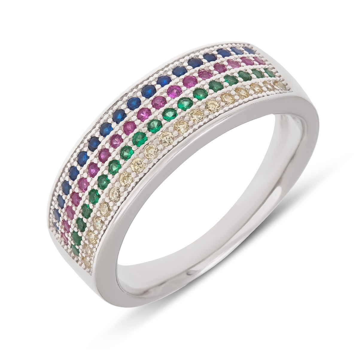 Bague argent rhodié avec pierres précieuses d'imitation 3.60 grs