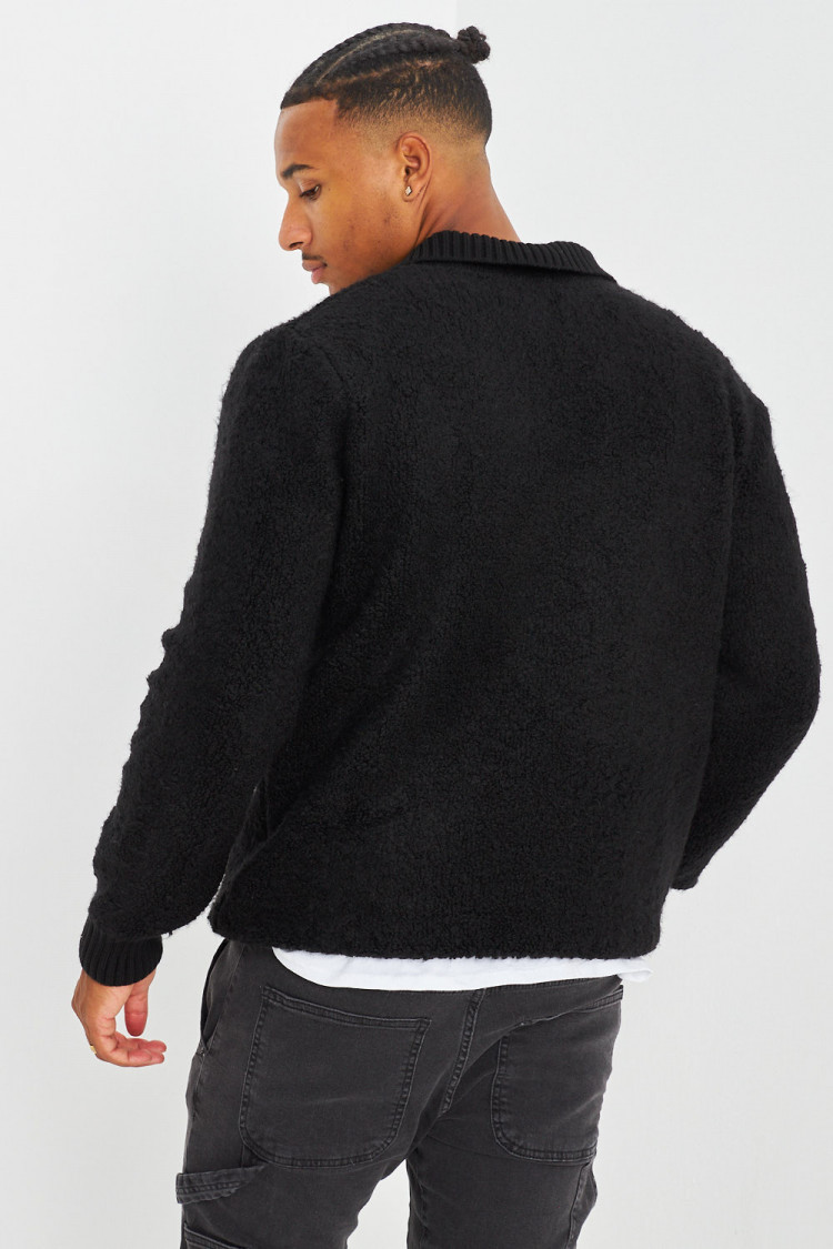 Pull noir en laine col à rabats
