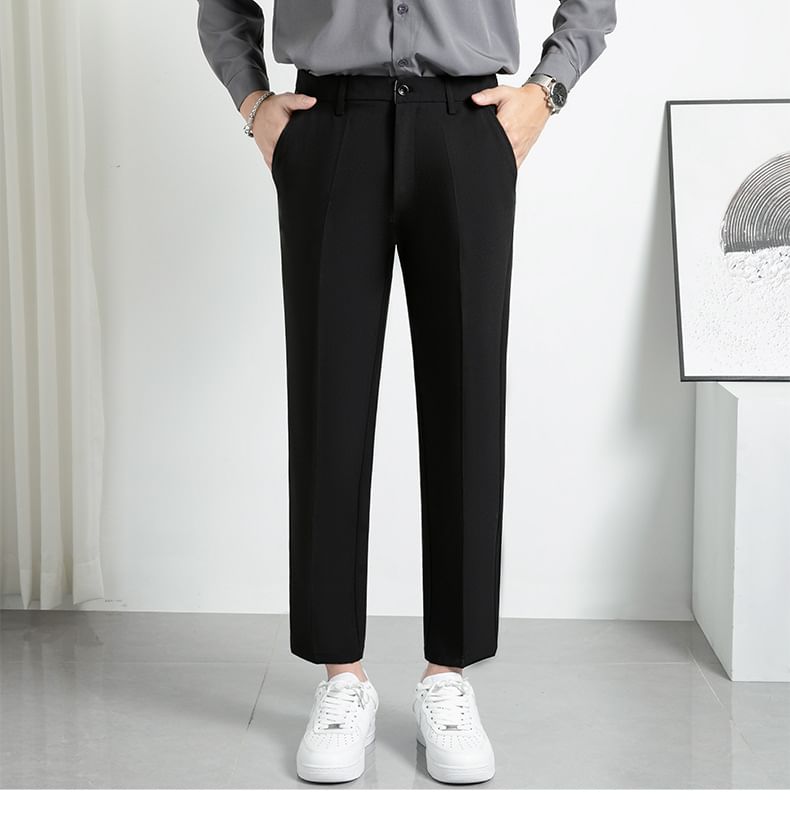 Hushgrain - Mid Rise Plain Cropped Straight Leg Dress Pants