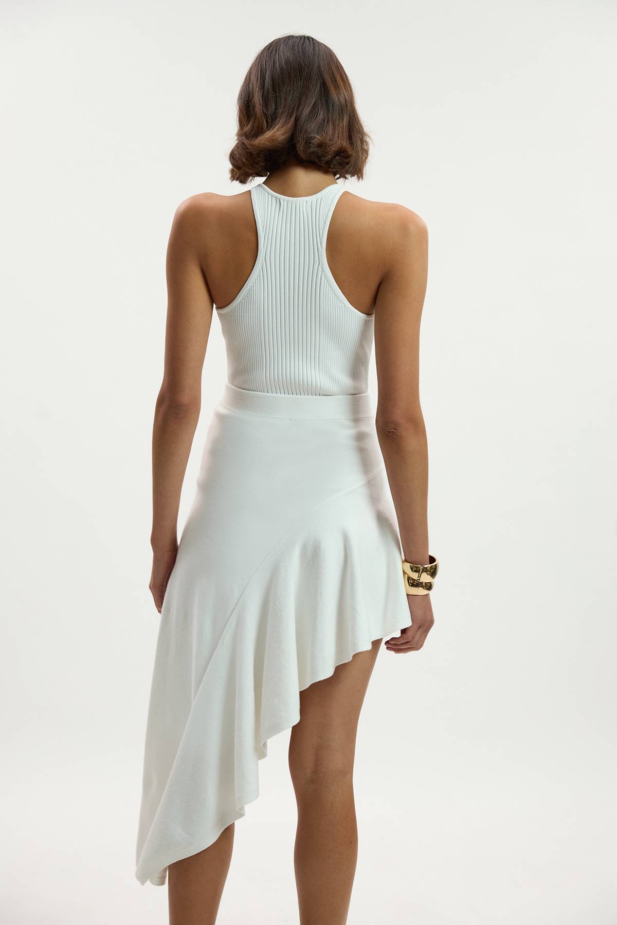 KarenMillen Jupe Mi-Longue Tricotée à Ourlet Asymétrique en Mélange de Viscose