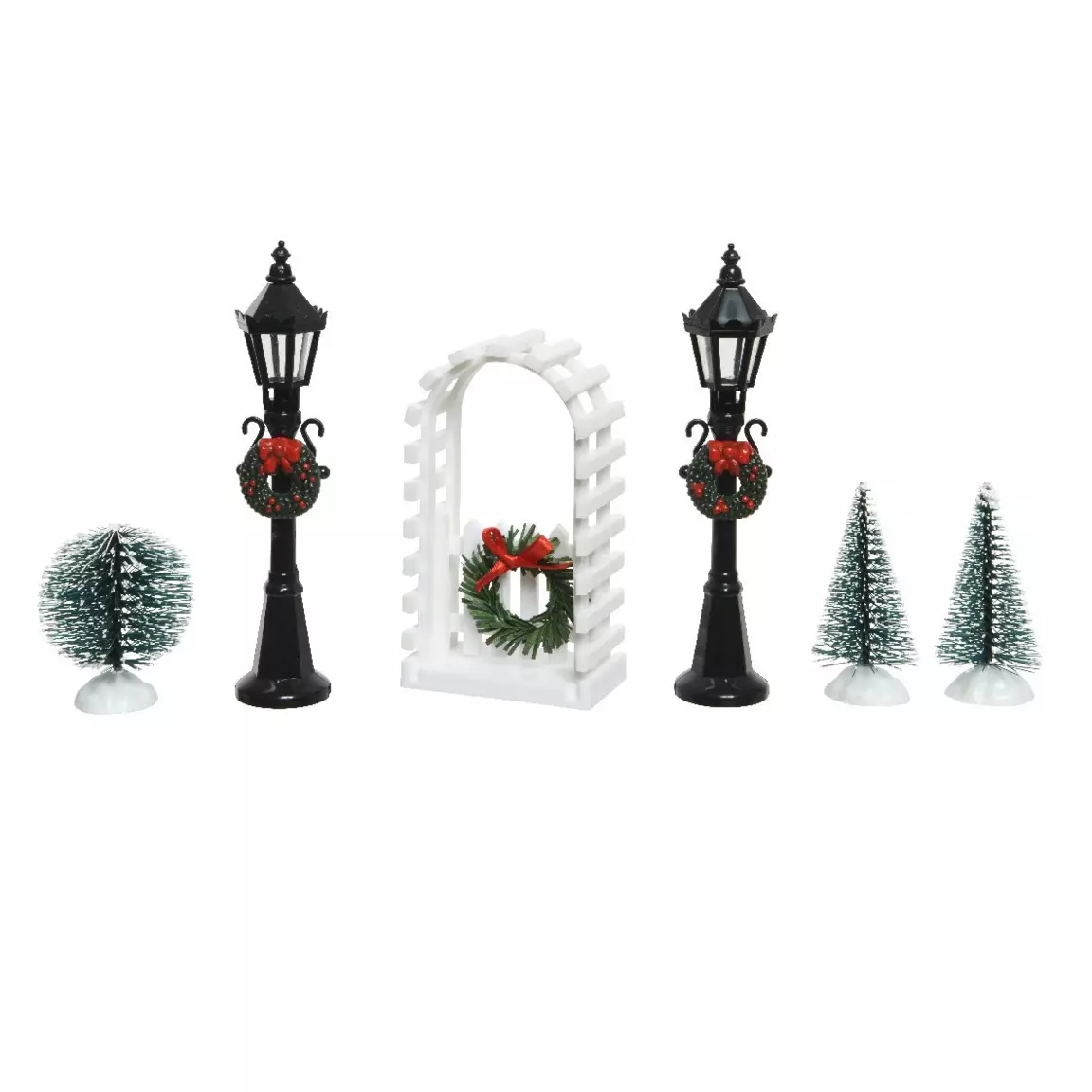 Lot d'accessoires lampadaires et décorations pour aménager un village