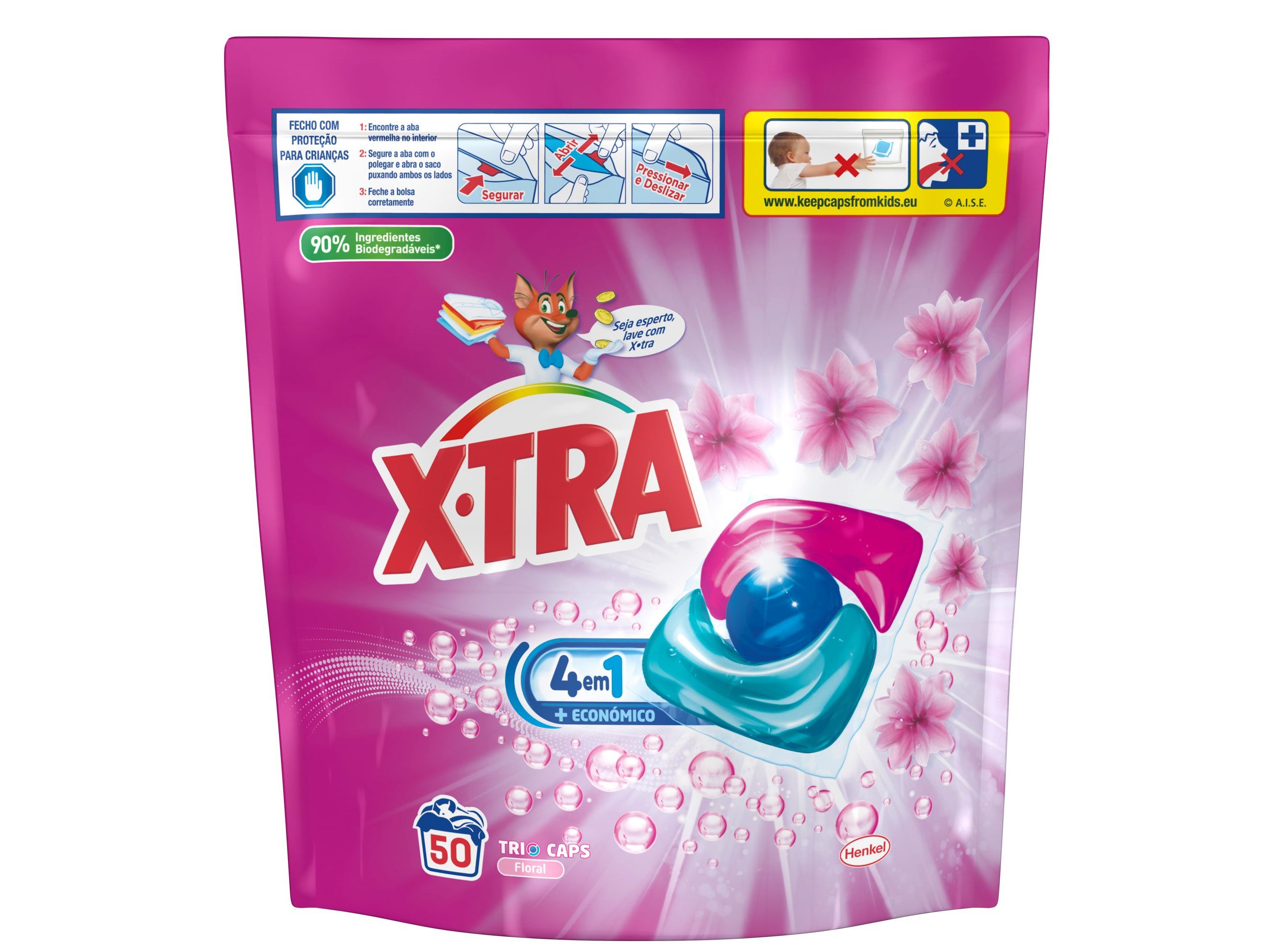 DETERGENTE ROUPA MÁQUINA X-TRA CÁPSULAS FRESCURA FLORAL TRIO 50DOSES