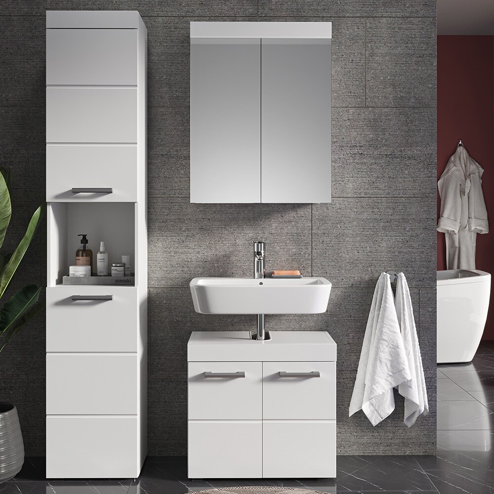 Vicco Hochschrank Badschrank Badezimmermöbel Luna Weiß Skandi 37x190 cm Badezimmer Schrank Badmöbel Schranktür Schrankfach Ablage Aufbewahrung