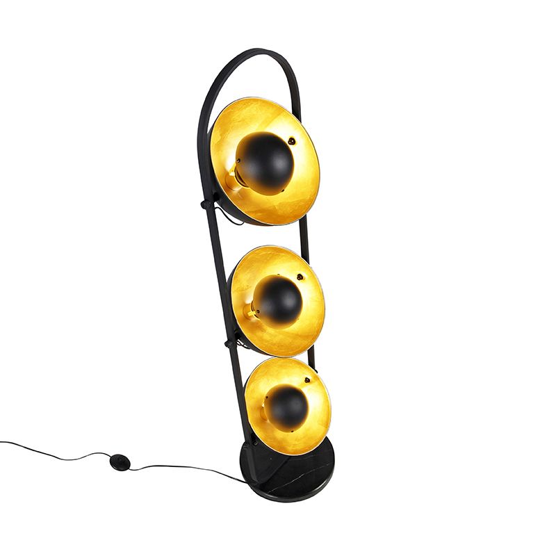 Industriële vloerlamp zwart met goud 3-lichts - Magnax
