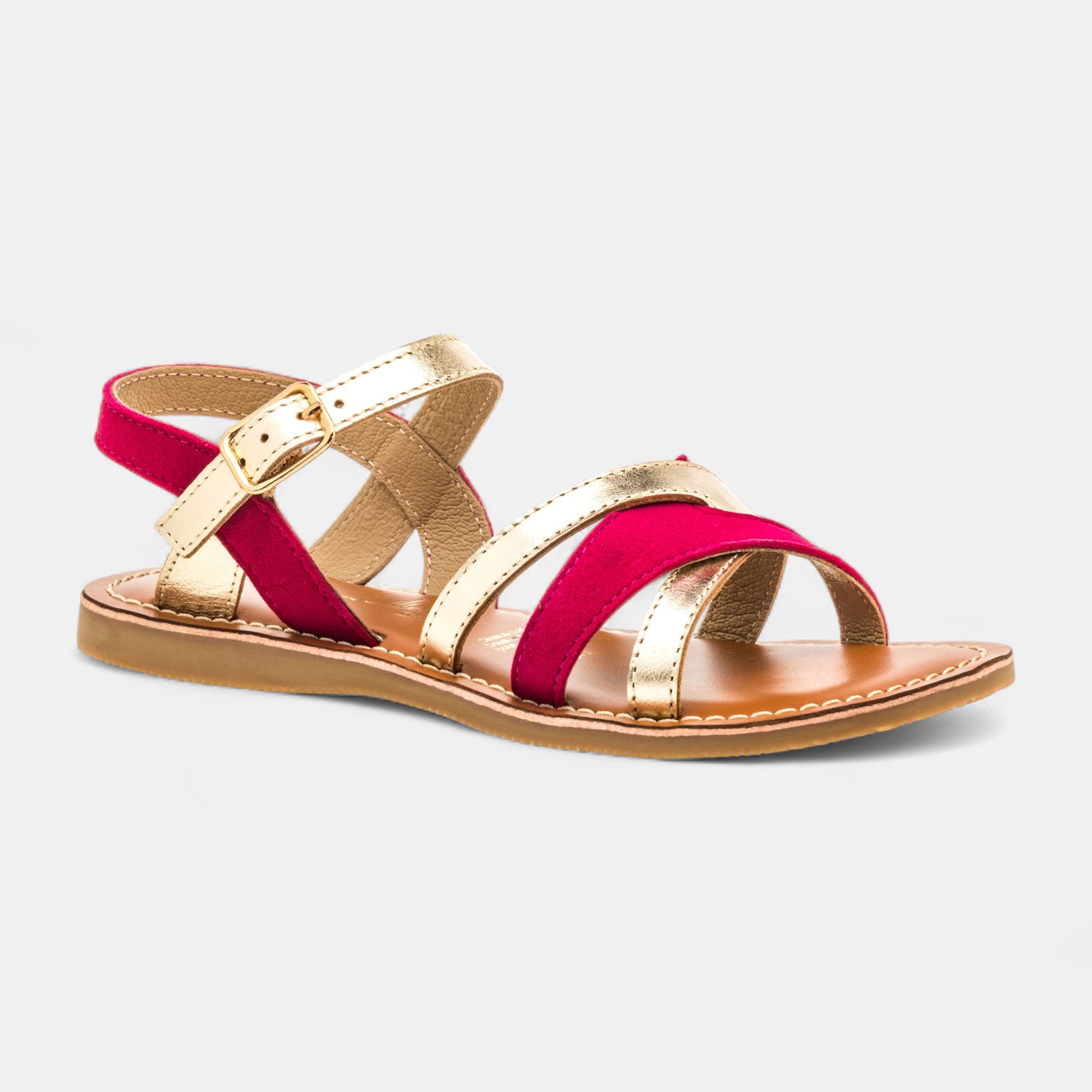 Nu-pieds Fille en cuir fuchsia