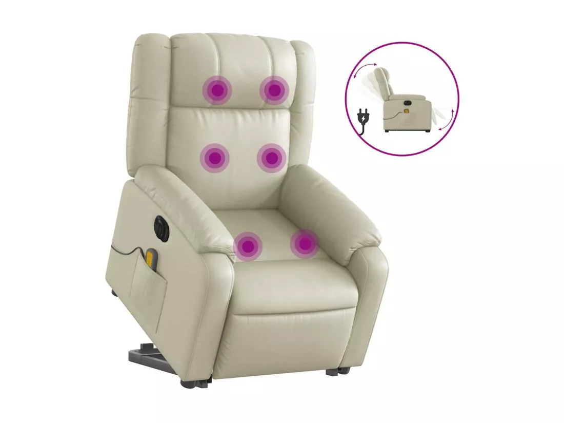 Fauteuil inclinable massant électrique crème similicuir