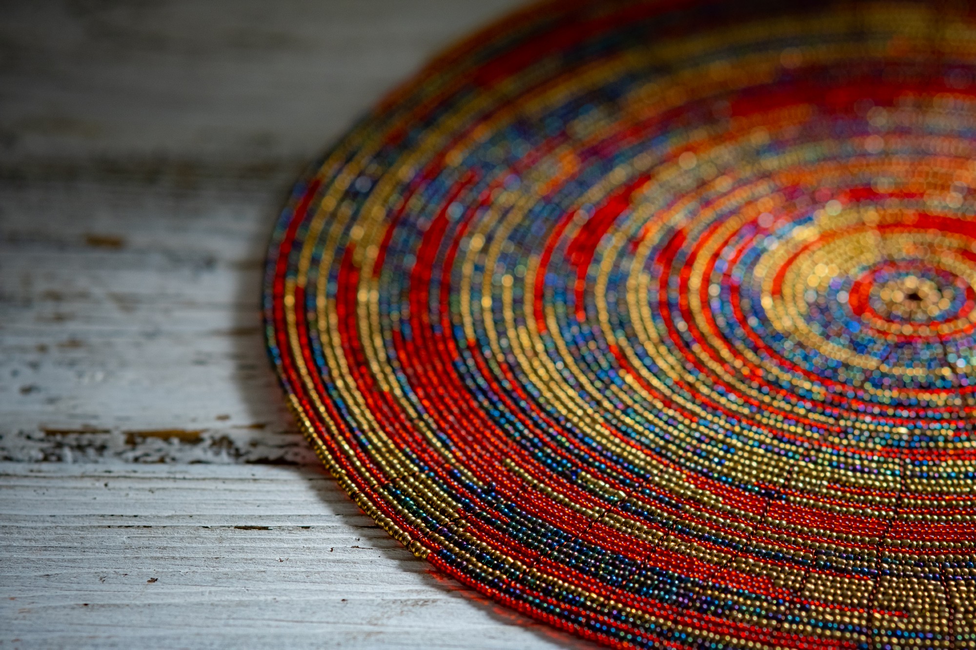 Ablage Glasperlen red/gold, B 30 cm, L 30 cm, H 3 cm von fischer's lagerhaus