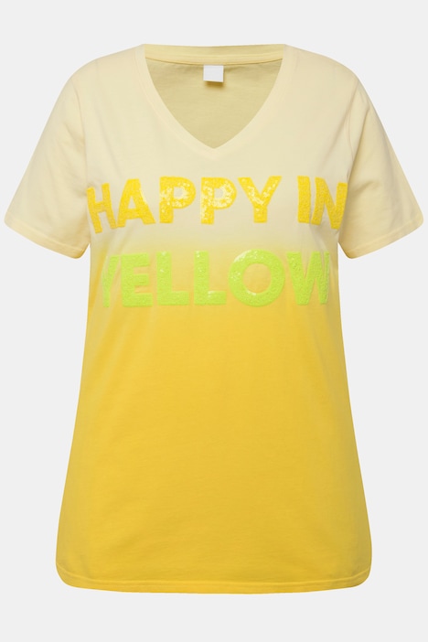 T-Shirt, Farbverlauf, Pailleten-Schriftzug, V-Ausschnitt, Halbarm