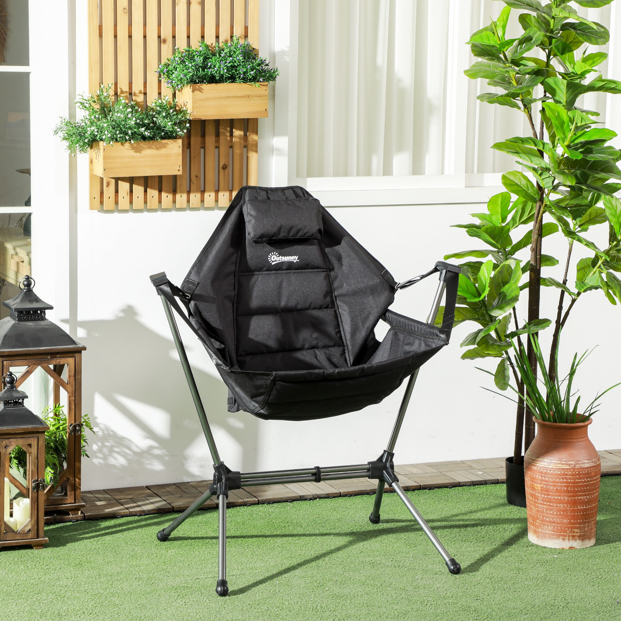 Outsunny Campingstuhl mit Schaukelfunktion schwarz 54L x 100B x 101H cm