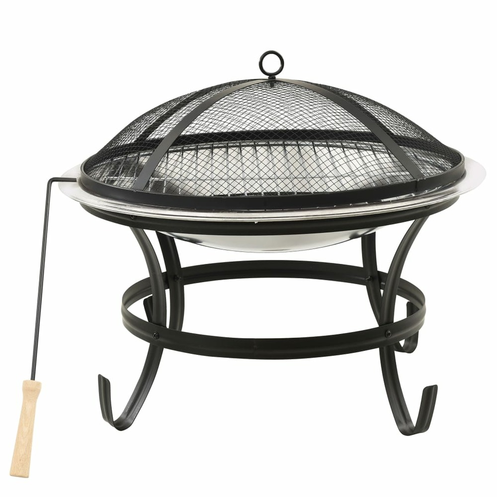 Foyer et barbecue avec tisonnier 2 en 1 56x56x49 cm inox