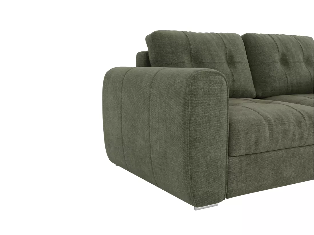 Canapé 3 places convertible express en tissu vert - Couchage 140 cm - Matelas 14 cm BOLIPO