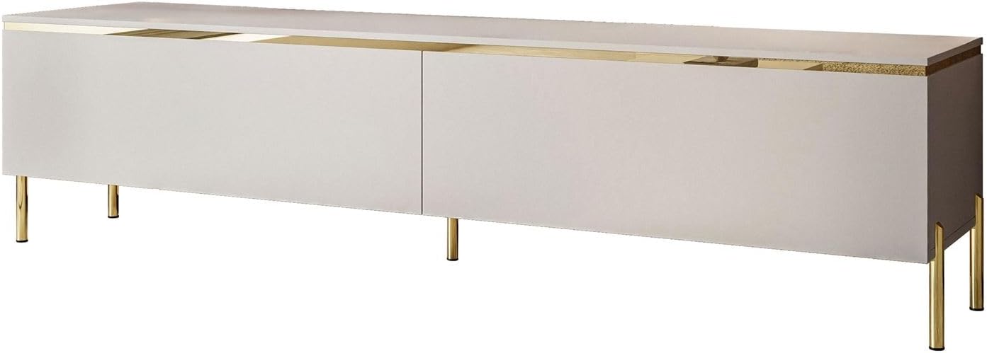 Lookway TV-Schrank Aurora Kaschmir Matt 180 cm Hängeschrank Oder Auf Füßen Gold Dekorative Leiste Mit LED-Option Modernes Wohnzimmermöbel (mit LED Beleuchtung, Stehend-gerade Gold Chrom Beine)