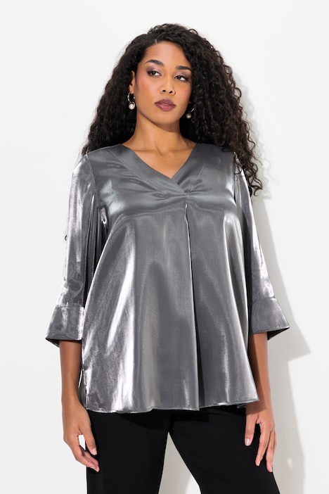Bluse, A-Linie, Zierfalten, V-Ausschnitt, 3/4-Arm