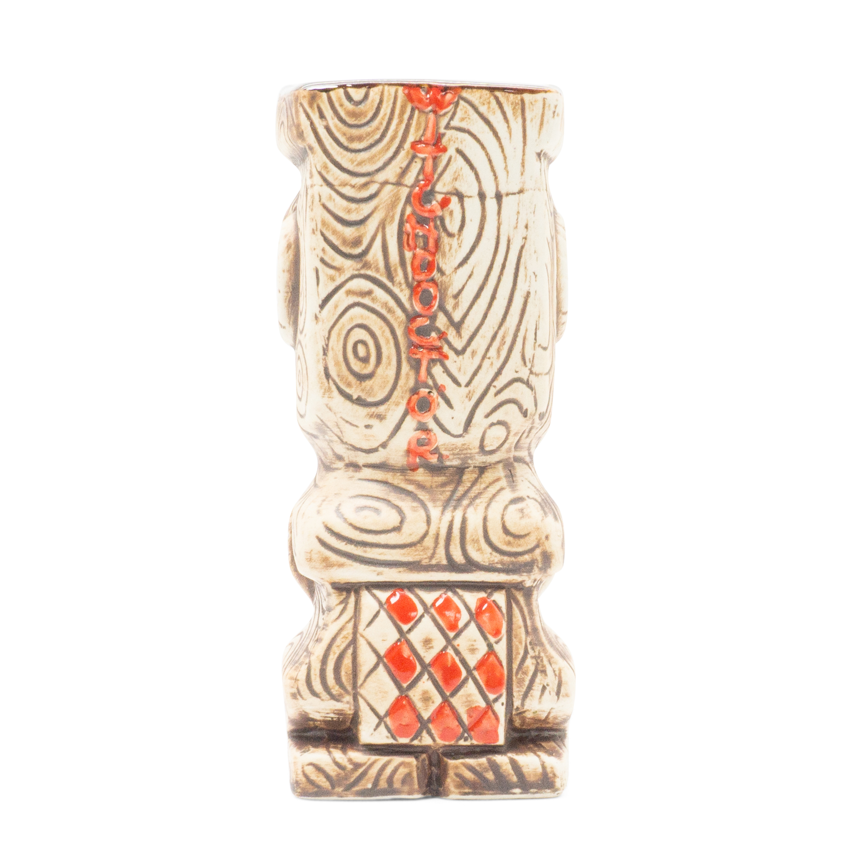 (450ml) 2in1 Keramik Sommer Party Becher Tiki Getränke Cup Deko Vase in Holz Optik - Maya Chief