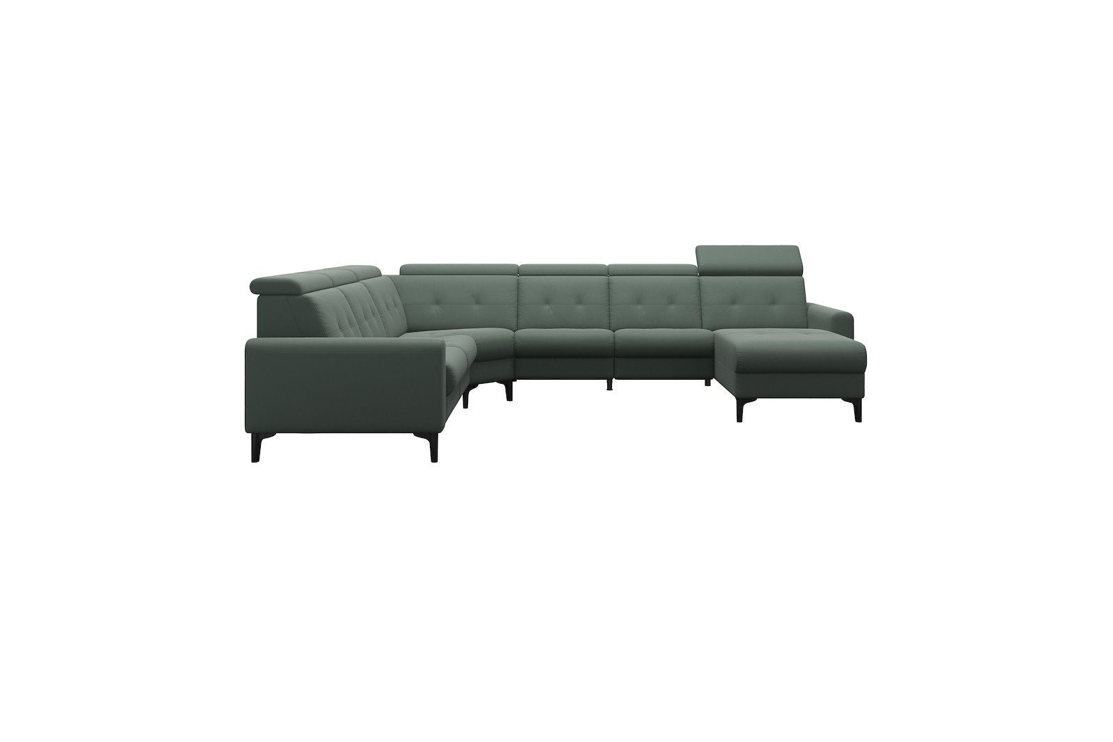 Anna C22 hjørnesofa (PMCMM) med LS (M) Hud Paloma Sage Green med A1 arm og polerte organiske sort alu ben, 14 cm. (Power-Manual-CornerManual-Manual-Manual)