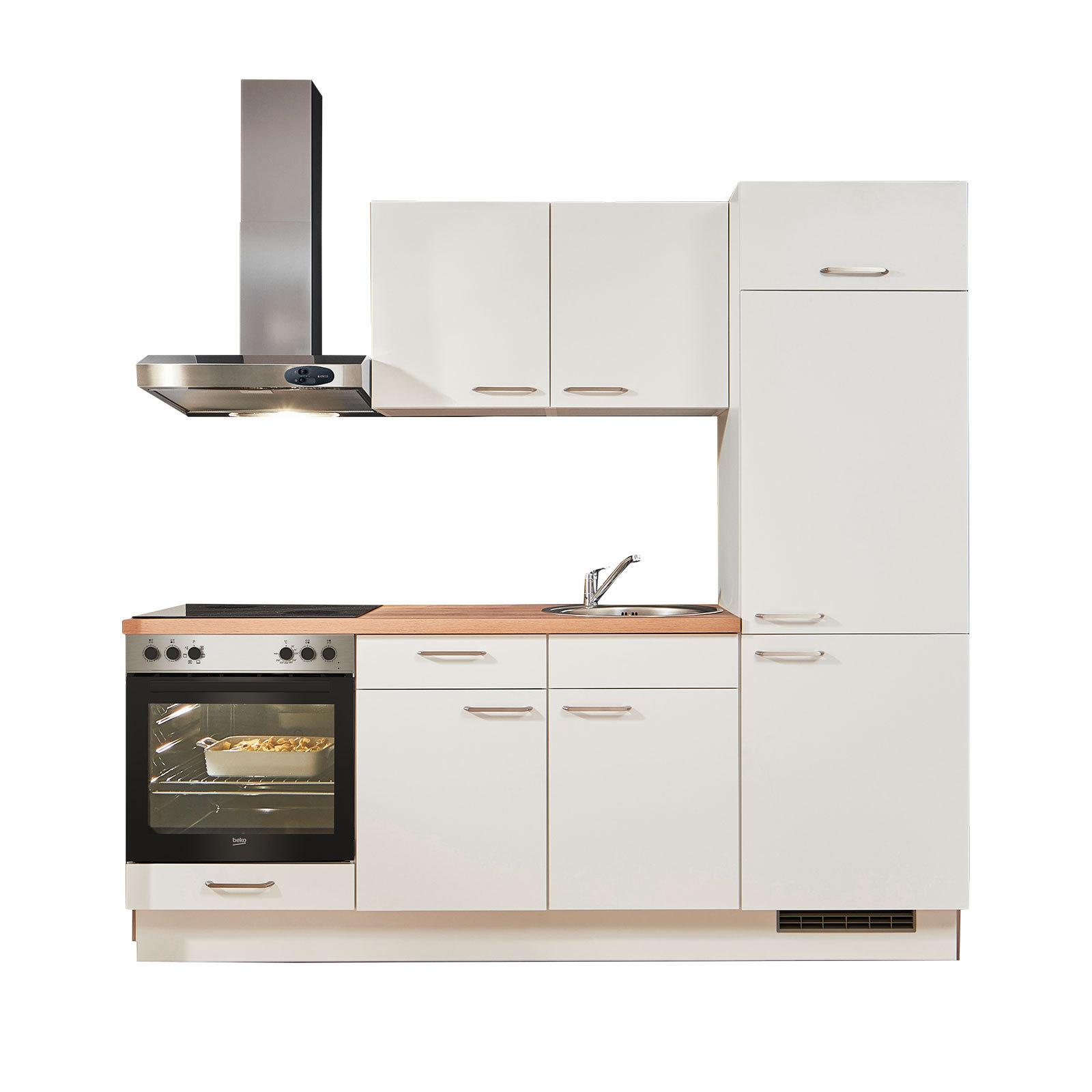 Küchenblock - weiß-Honig Eiche - mit E-Geräten - 220 cm