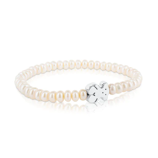 Pulseira Sweet Dolls com motivo de urso em pérolas e prata