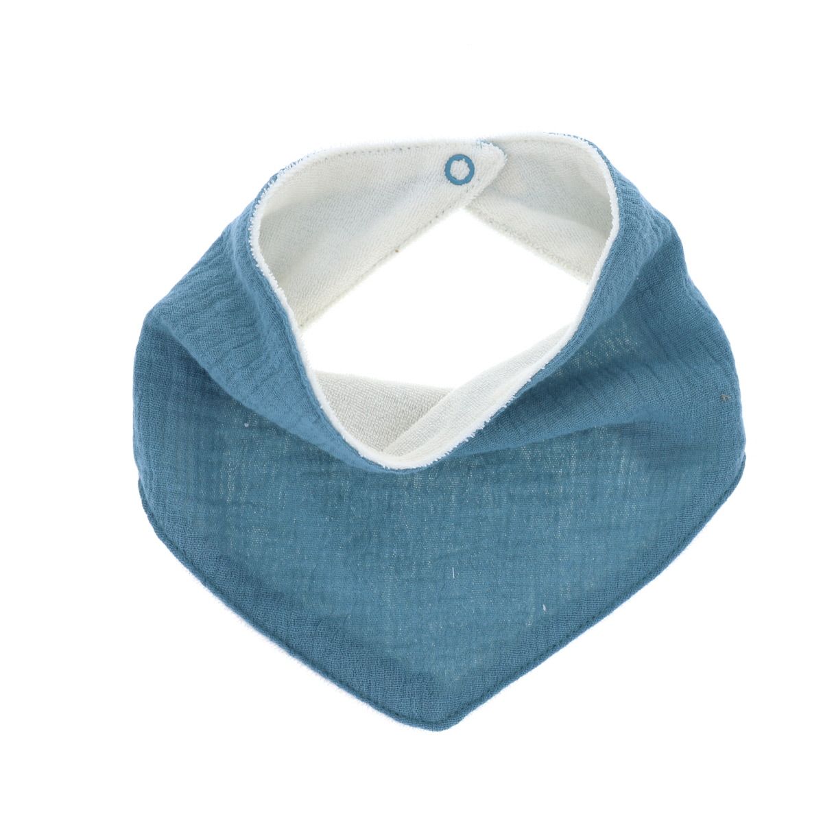 Bavoir bandana en gaze de coton bleu Amande