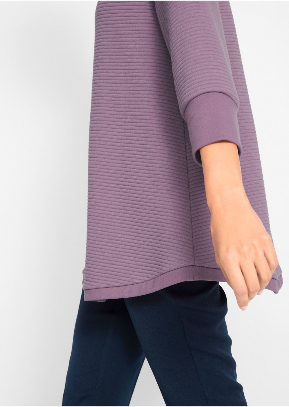 Sweat-shirt long structuré forme trapèze, manches 3/4