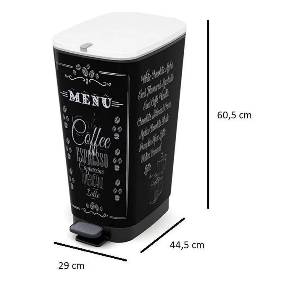 Kis Chic Bin Coffee Menu Pedaalemmer - 50L - zwart/wit
