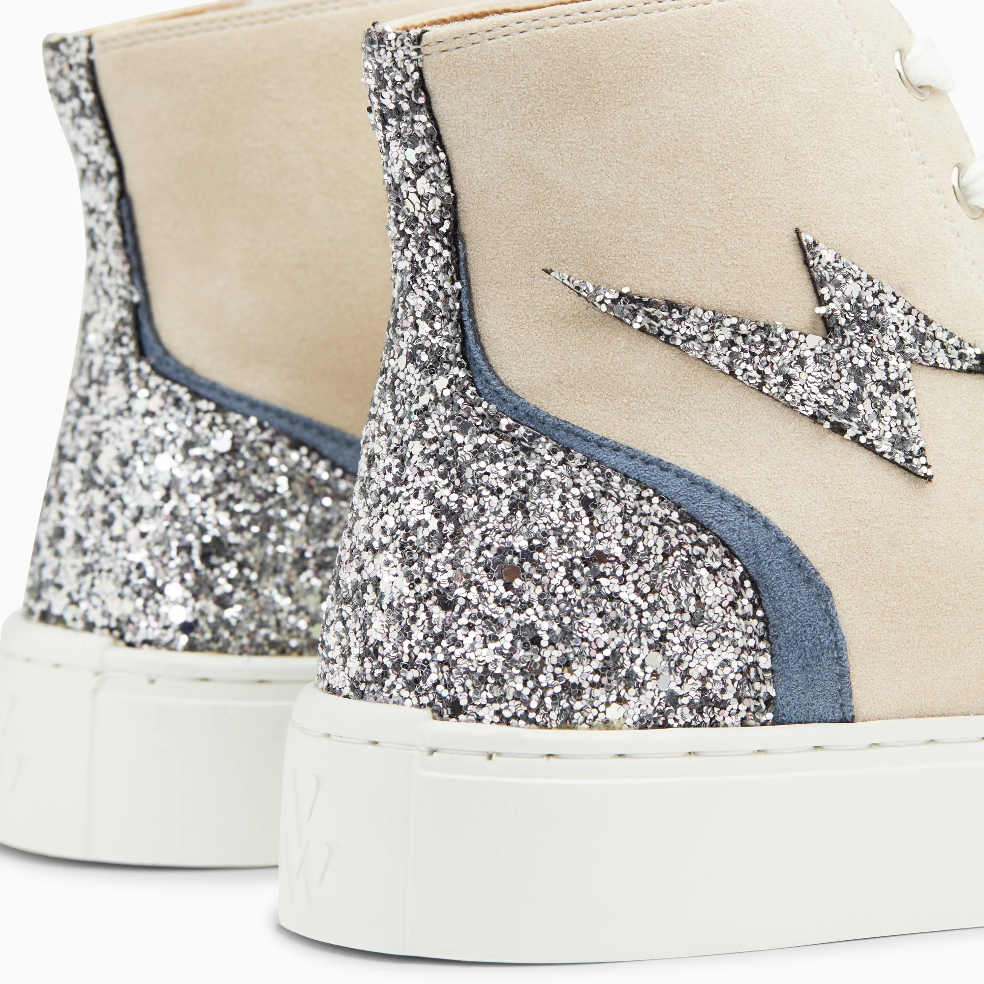 Sneakers-Baskets éclair Mücella montantes beige et argent glitter