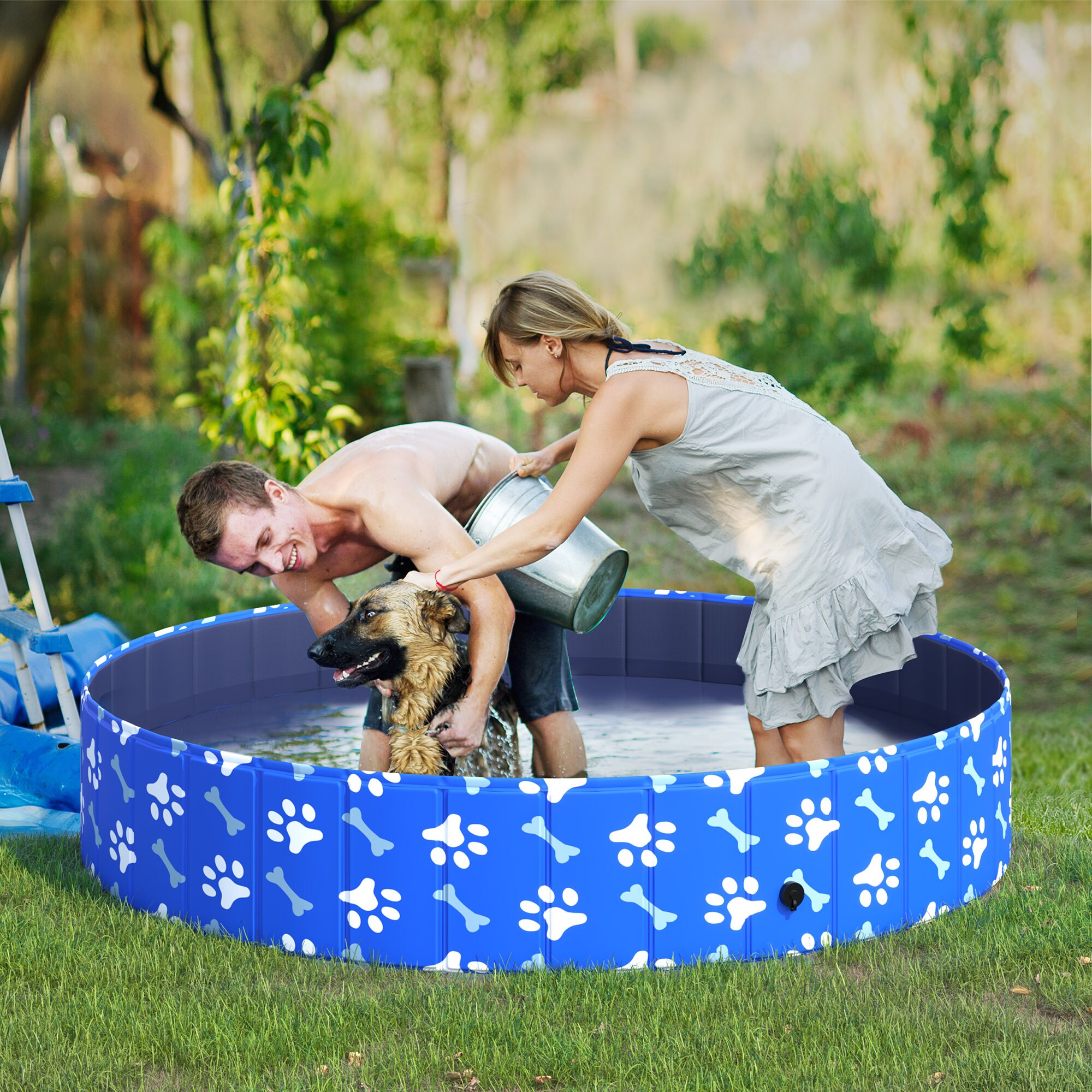 PawHut Hundepool mit Wasserablassventil blau Ø160 x 30H cm