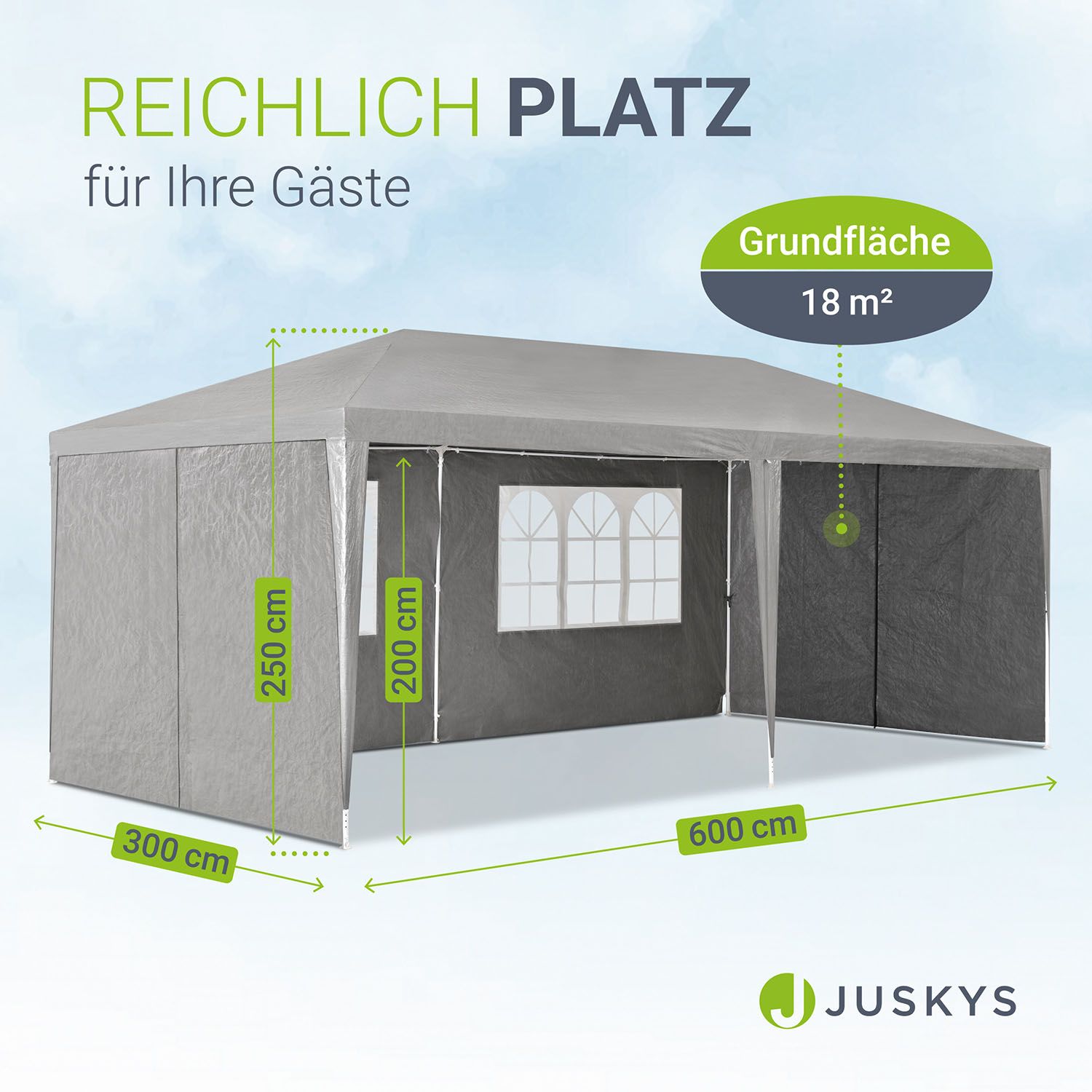 Juskys Partyzelt Gartenzelt 3 x 6 m mit Stahlgerüst und Seitenwänden in dunkelgrau