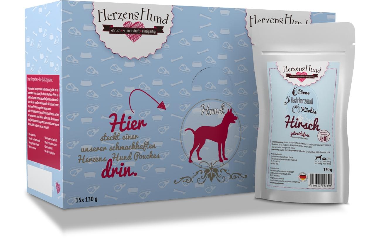 Nassfutter Getreidefrei Hirsch mit Bio-Kürbis, 130 gPremium Bio-Ergänzungsfuttermittel für erwachsene Hunde