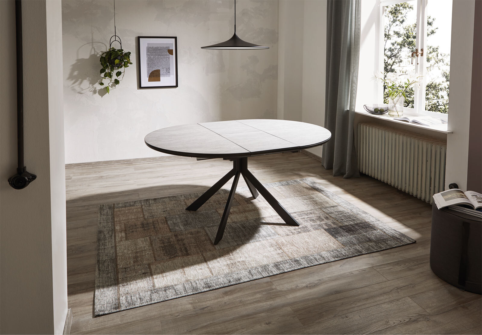 CASAVANTI Esstisch rund DEVENTER 120-160 cm hellgrau