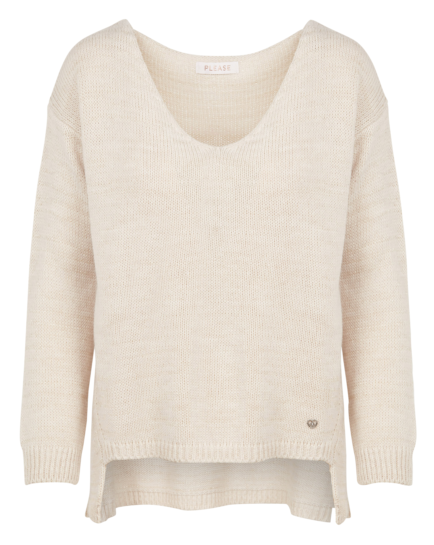 Pull col V métallisé en maille mélanée| Beige