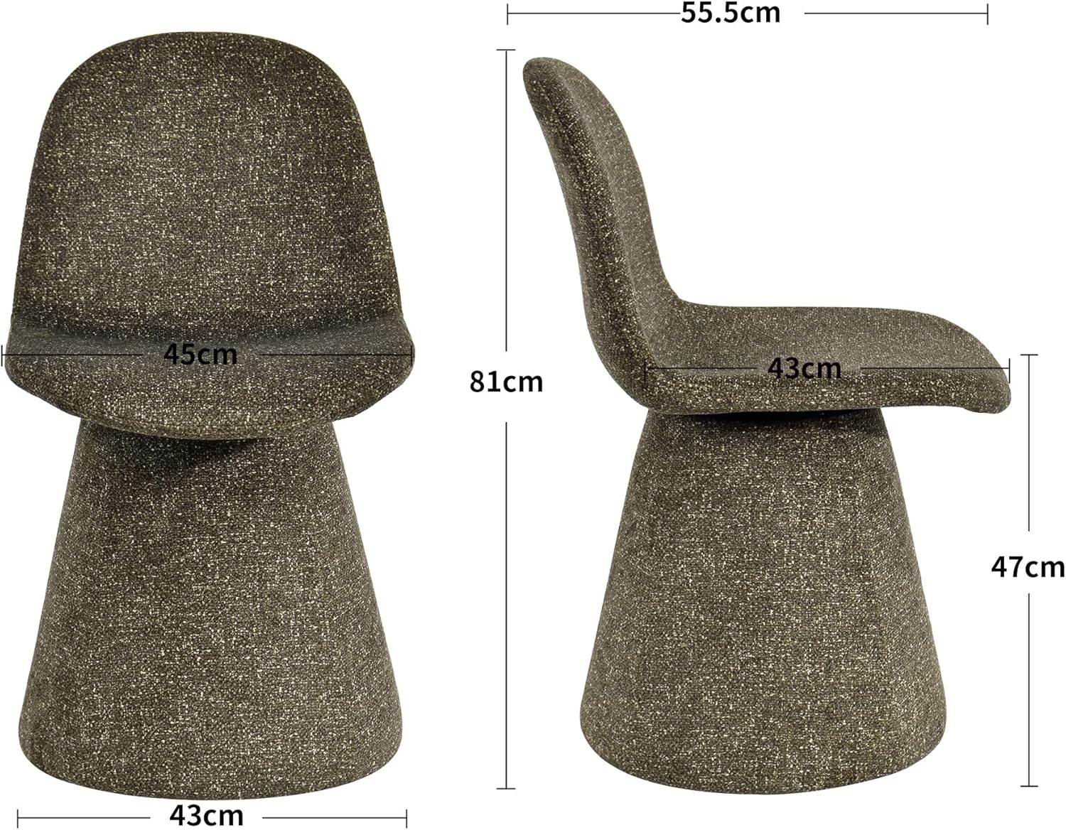 Duhome Esszimmerstuhl 360-Grad-Drehstuhl aus Bouclé Stoff moderner Loungesessel gepolsterter Polsterstuhl für Küche, Wohnzimmer, Schlafzimmer, Flur, Olivgrün