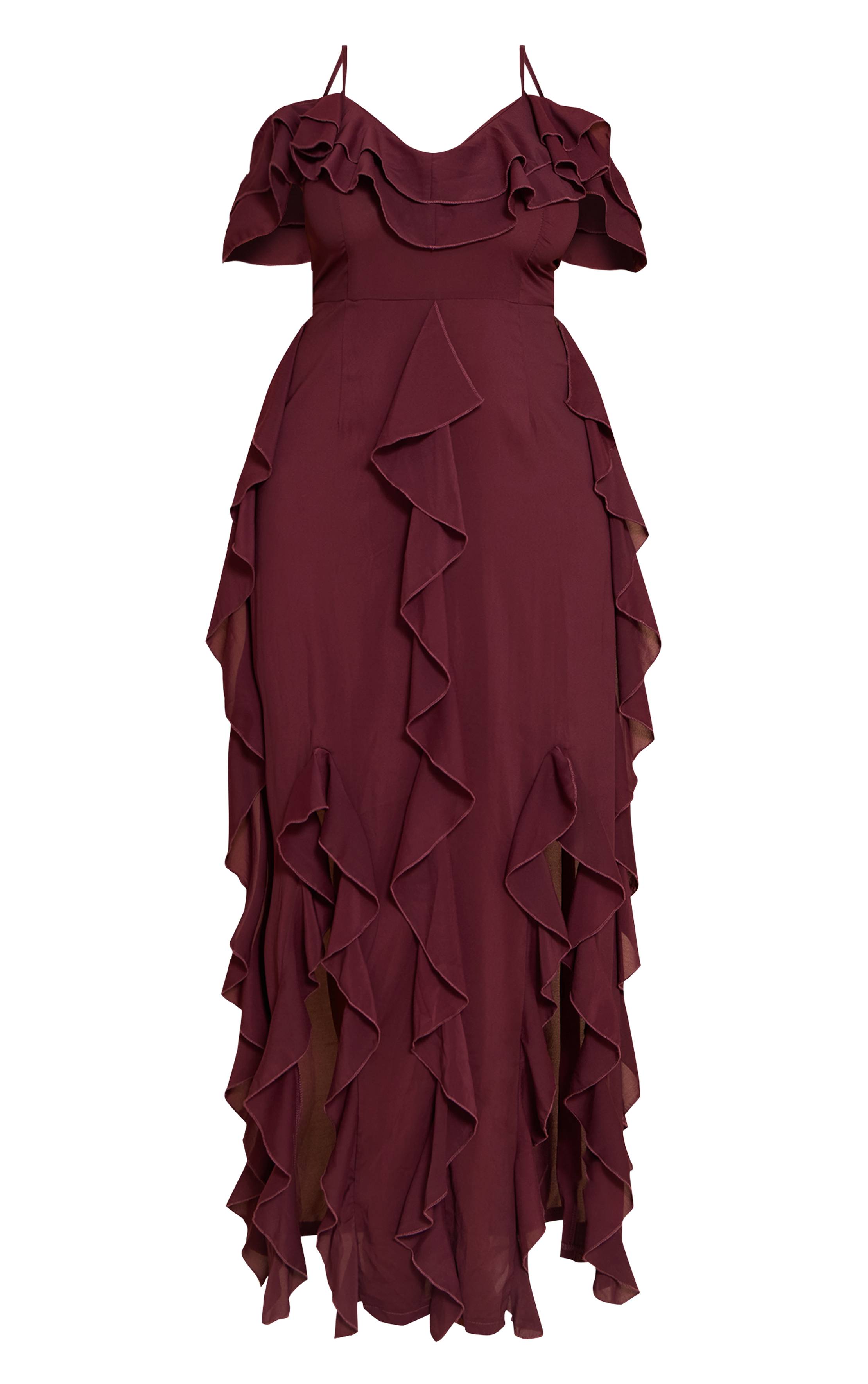 Prune Robe Maxi Grande Taille À Épaules Dénudées Avec Détails Volantés Et Bretelles