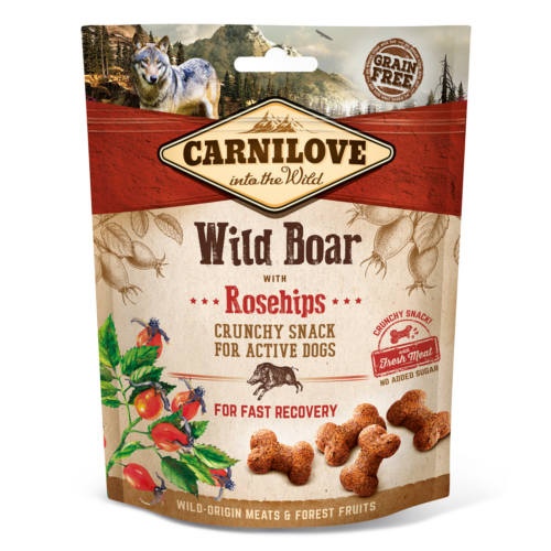Biscoitos crocantes Carnilove com javali e rosa mosqueta para cães