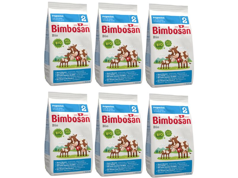 Bimbosan Folgemilch Bio 2, Auffüllpack 6 x 400g Folgemilch, Bio ohne Palmöl, Dose 2400g