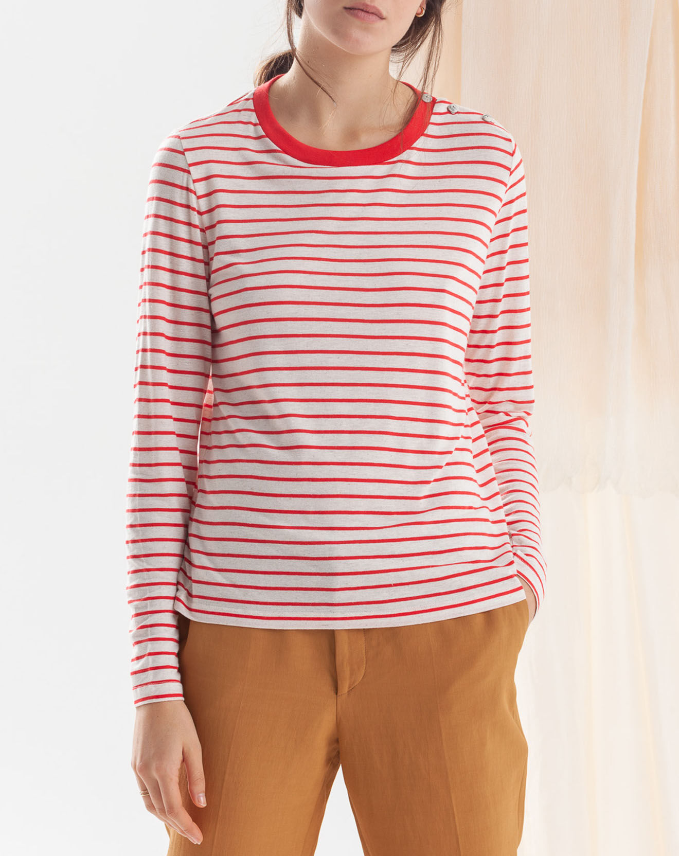 Chloé Stora T-Shirt en Lin mélangé Théodore écru/rouge