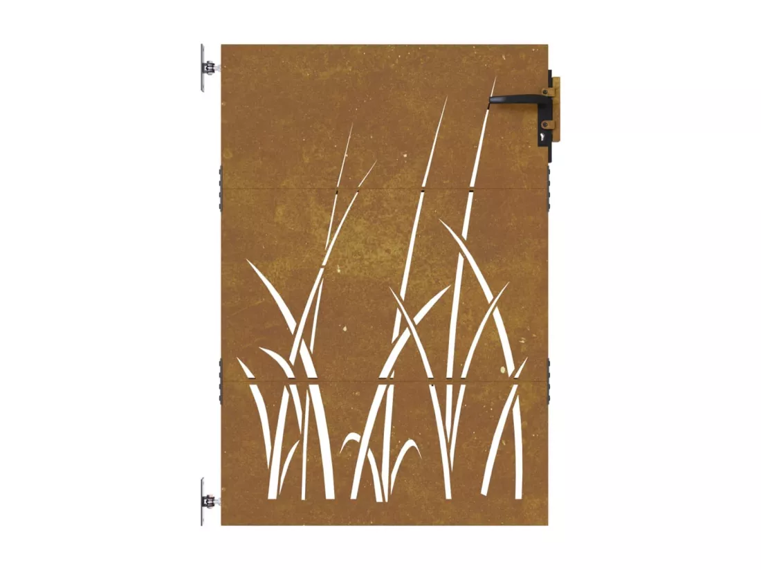 Portail de jardin 85x125 cm acier corten conception d'herbe