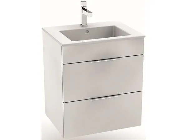 LAUFEN Jika Cube møbelpakke - H607 x B550 x D430 mm. Leveres samlet med 2 skuffer og sorte greb. Skufferne er med softclose.