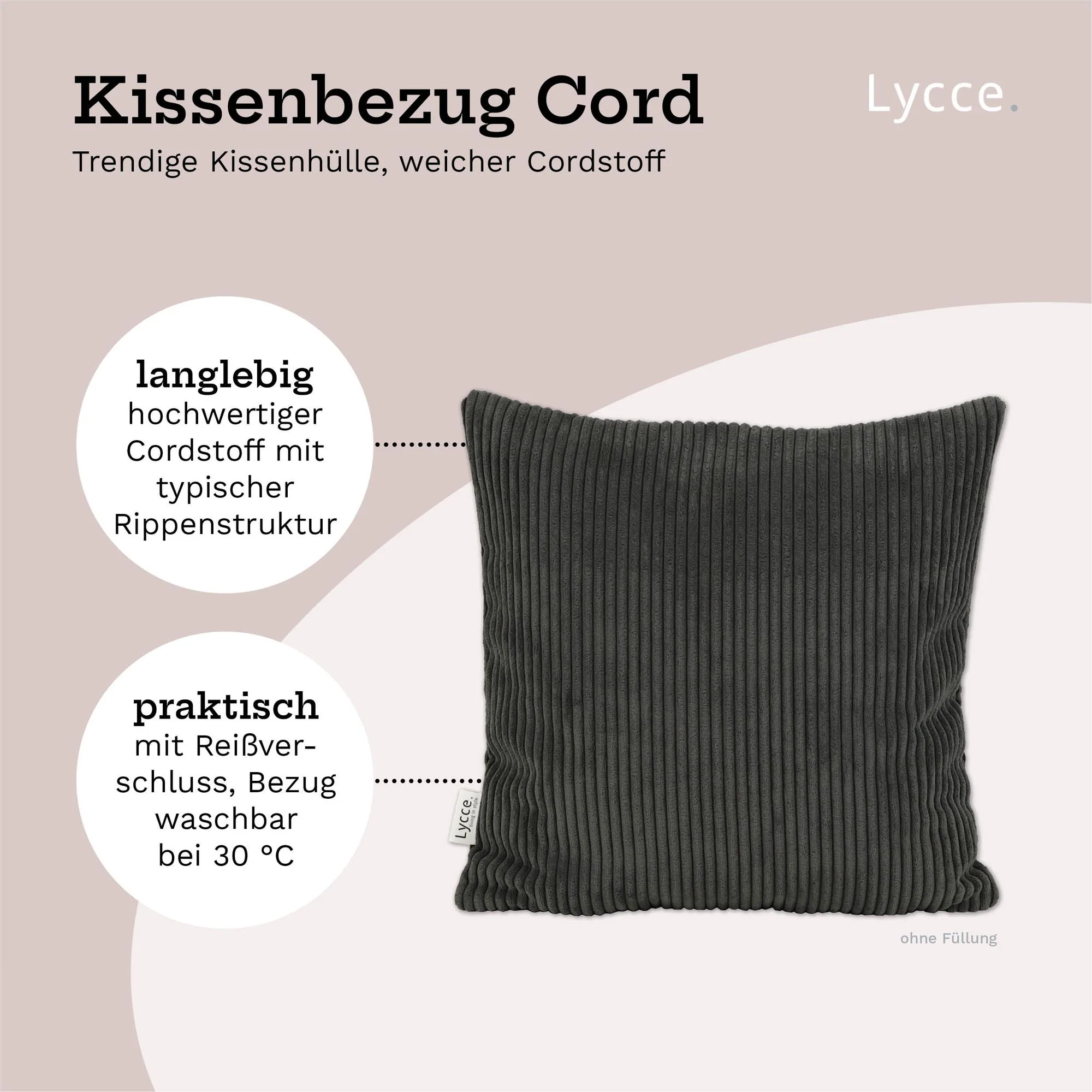 Lycce 2er Set Kissenbezug aus trendigem Cordstoff (50 x 50 cm)