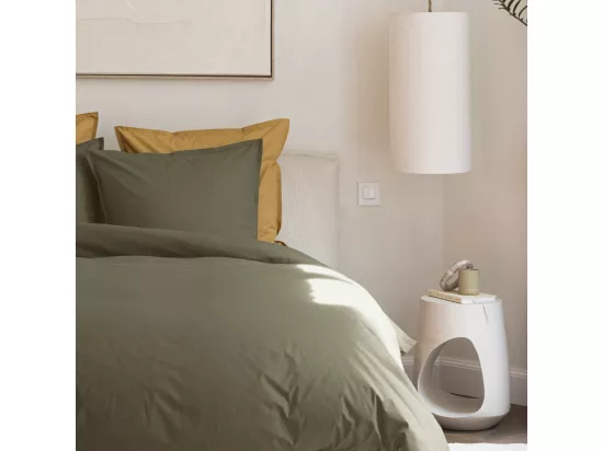 Como - Drap housse vert kaki en percale de coton - 180x200cm