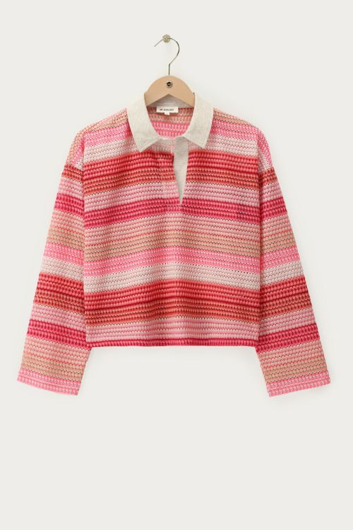 Roze gestreepte polo met lange mouwen