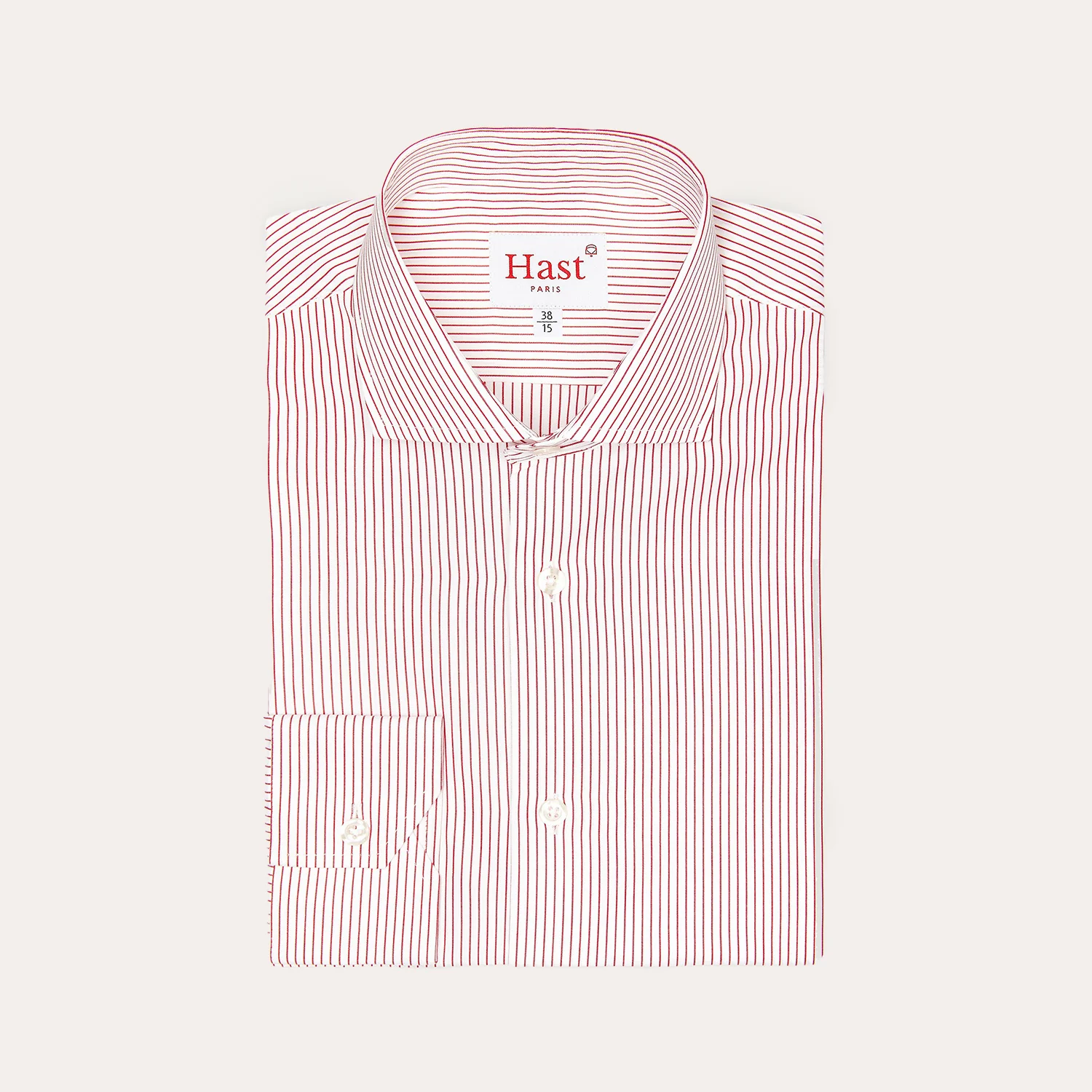Fitted shirt in double-twisted poplin with fine red stripes