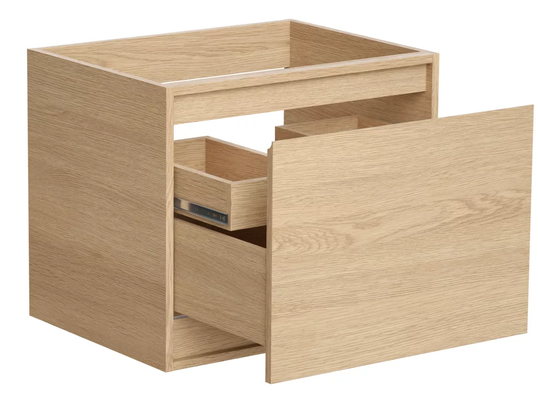 Meuble sous vasque avec tiroir à l'anglaise - Placage chêne - 60 cm - MESLIVA