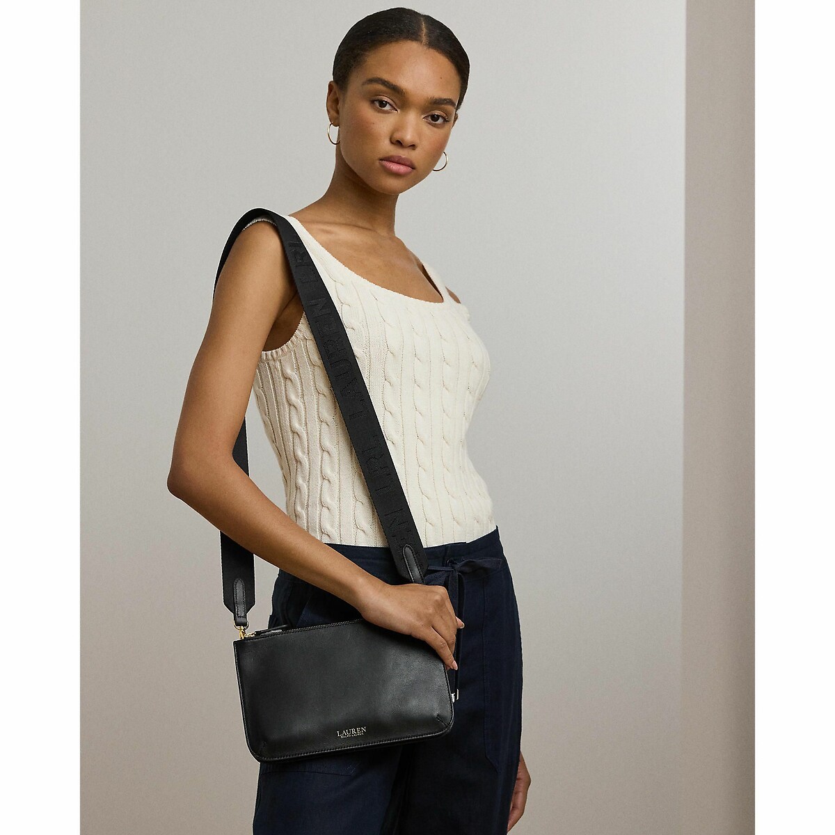 LAUREN RALPH LAUREN<br>Bolsa de ombro em couro com 2 alças