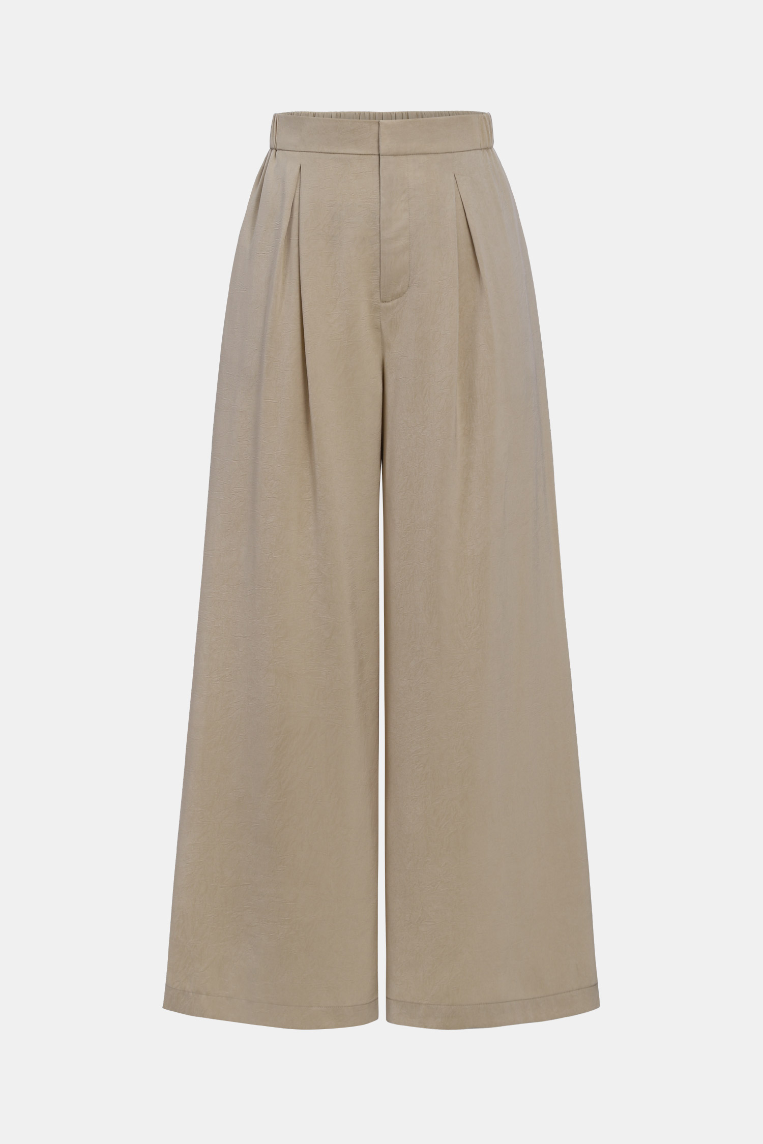 Pantalon à taille haute et jambes larges beige