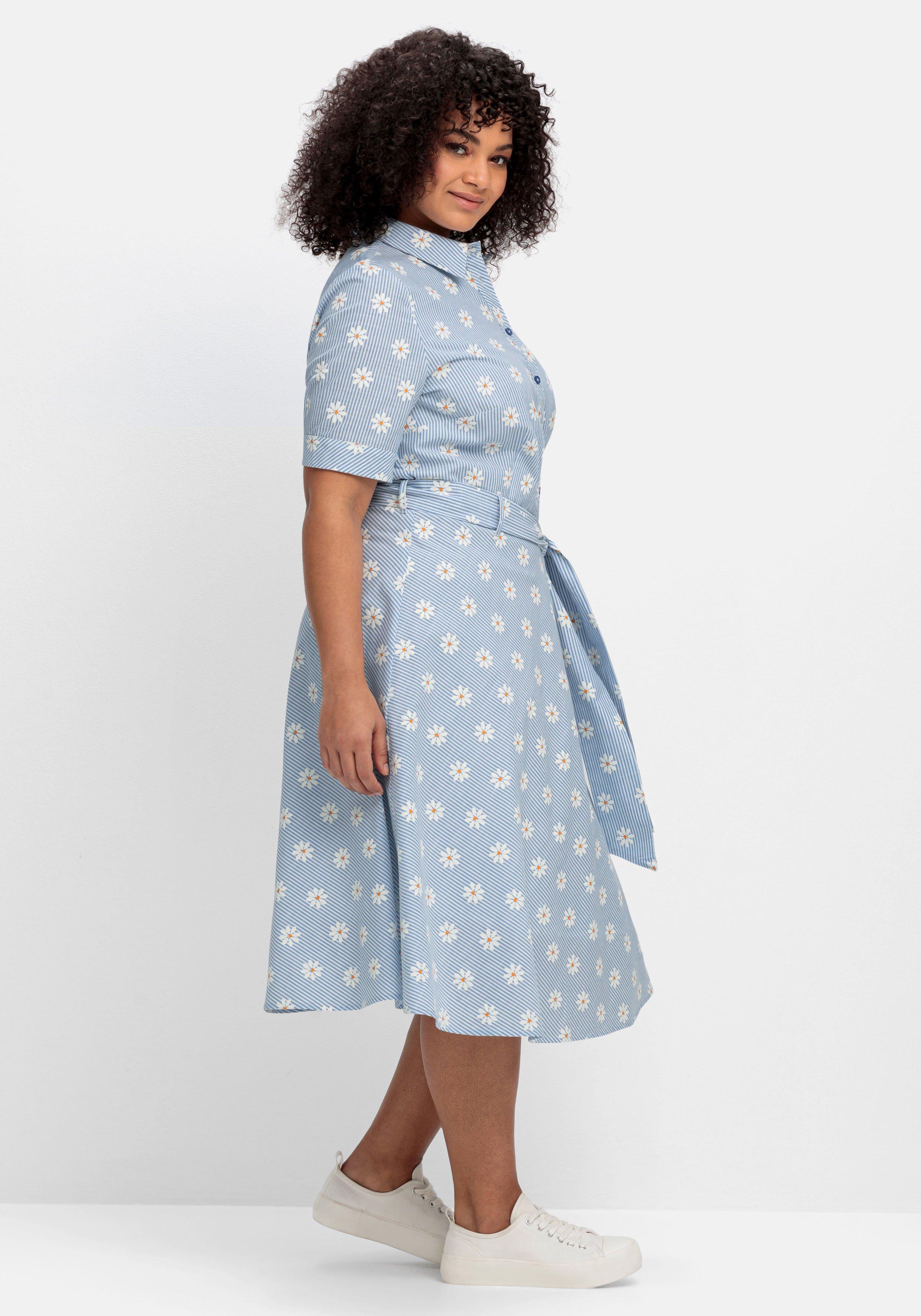 Hemdblusenkleid mit Streifen und Blütenprint
