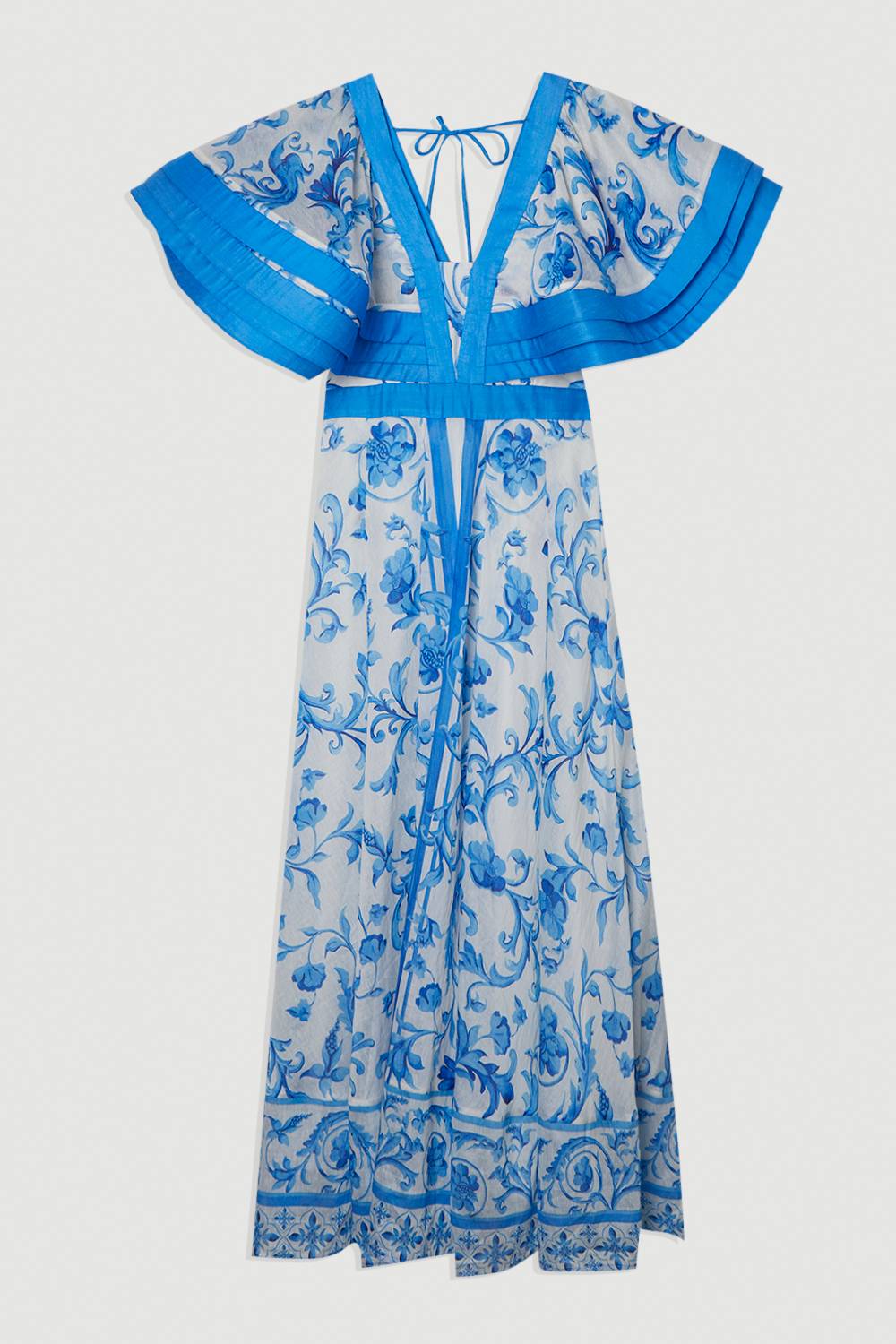 KarenMillen Robe Longue Petite en Organdi à Manches Volantées et Décolleté Plongeant Imprimé Floral